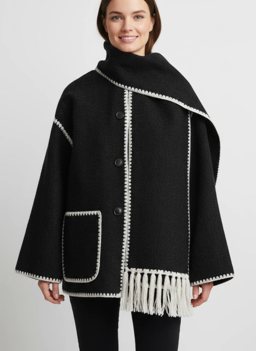 Damen Kurzmantel mit integriertem Schal