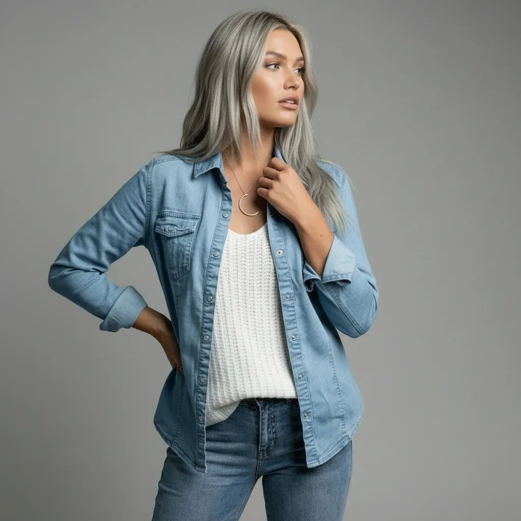 Damen Hemdjacke im klassischen Design mit Brusttaschen