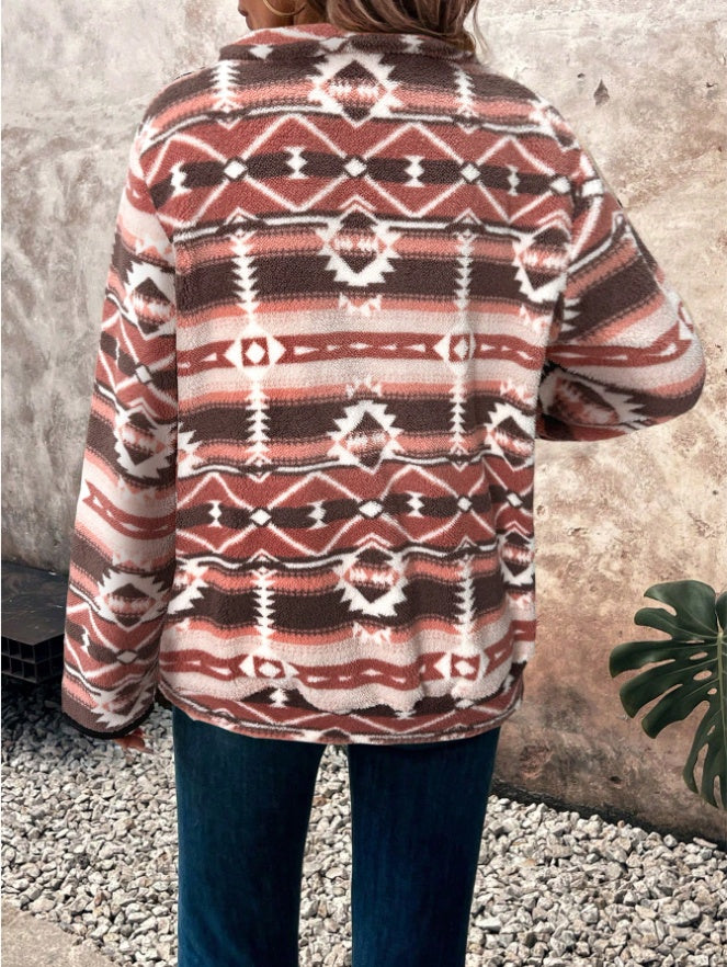Fleece Troyer für Damen mit Geometrisches Muster