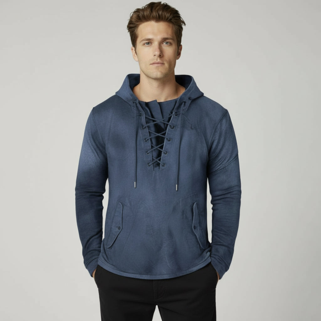 Langarmshirt für Herren mit Schnürung im Vintage-Look