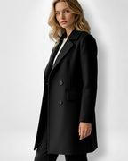 Knielanger Mantel für Damen mit Reverskragen und vier schwarzen Knöpfen
