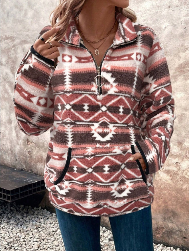 Fleece Troyer für Damen mit Geometrisches Muster