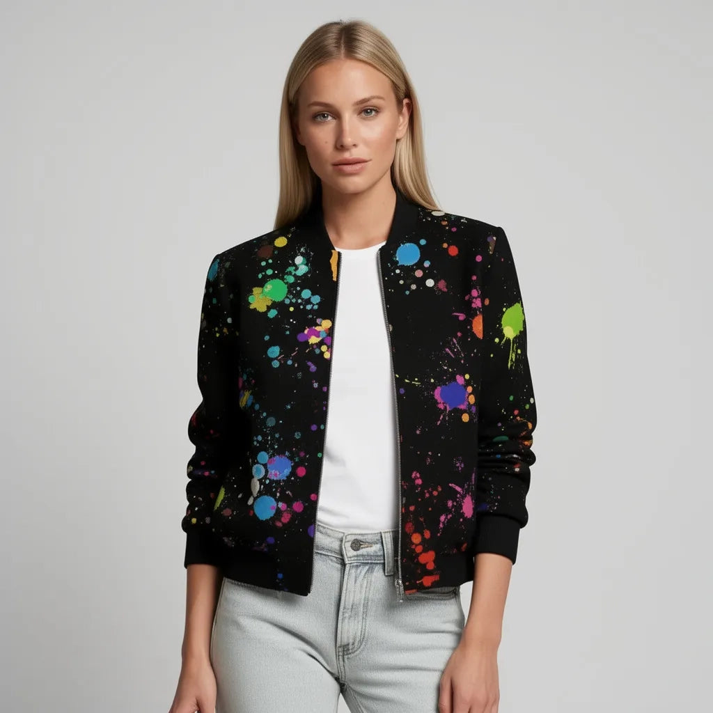 Leichte bunte Jacke für Damen mit Bündchen und Reißverschluss
