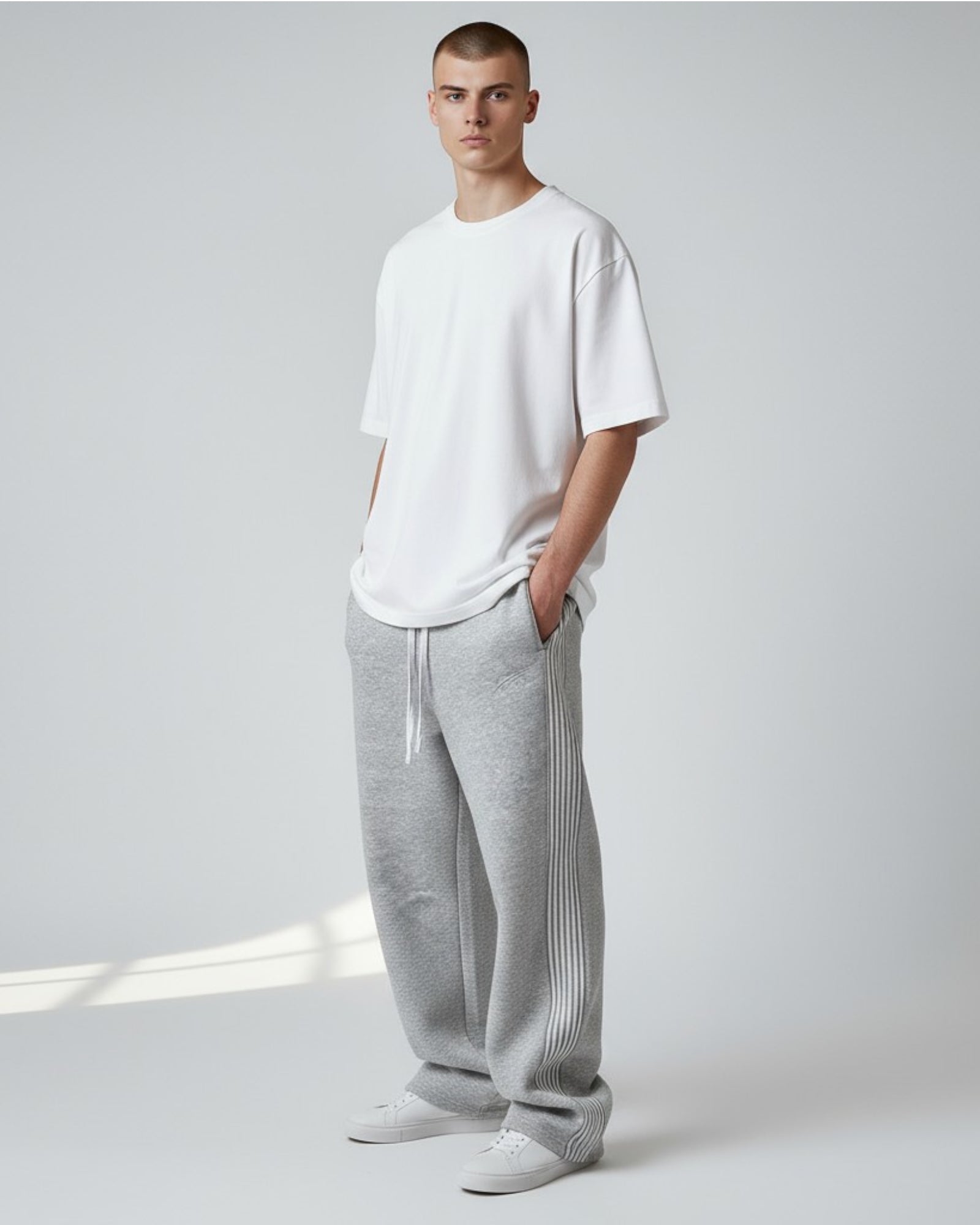 Baggy Jogginghose für Herren mit Streifen und ohne Bündchen am Bein