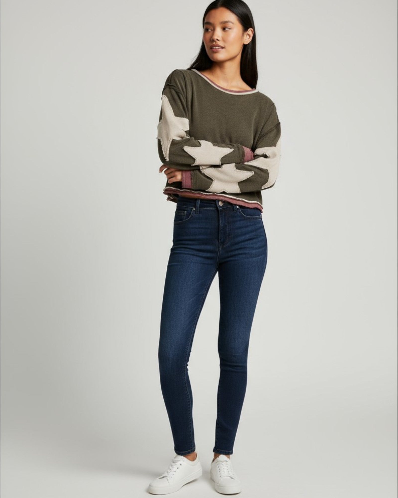 Buntes Langarm-Sweatshirt für Damen mit Applikationen