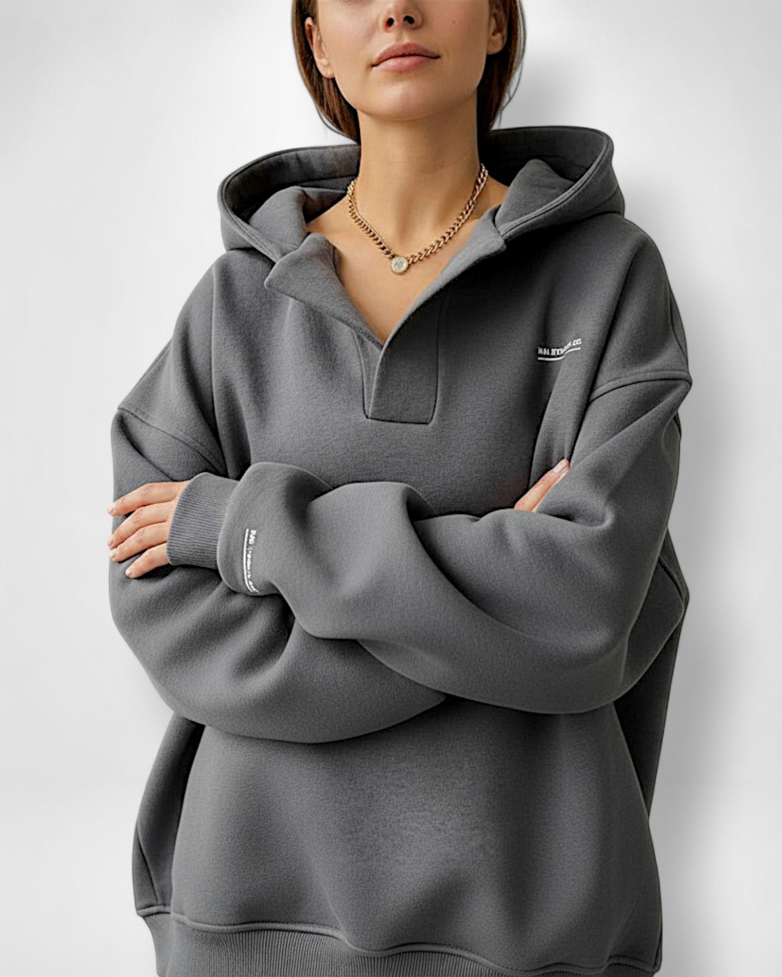 Oversize Hoodie für Damen mit Kapuze und V-Ausschnitt