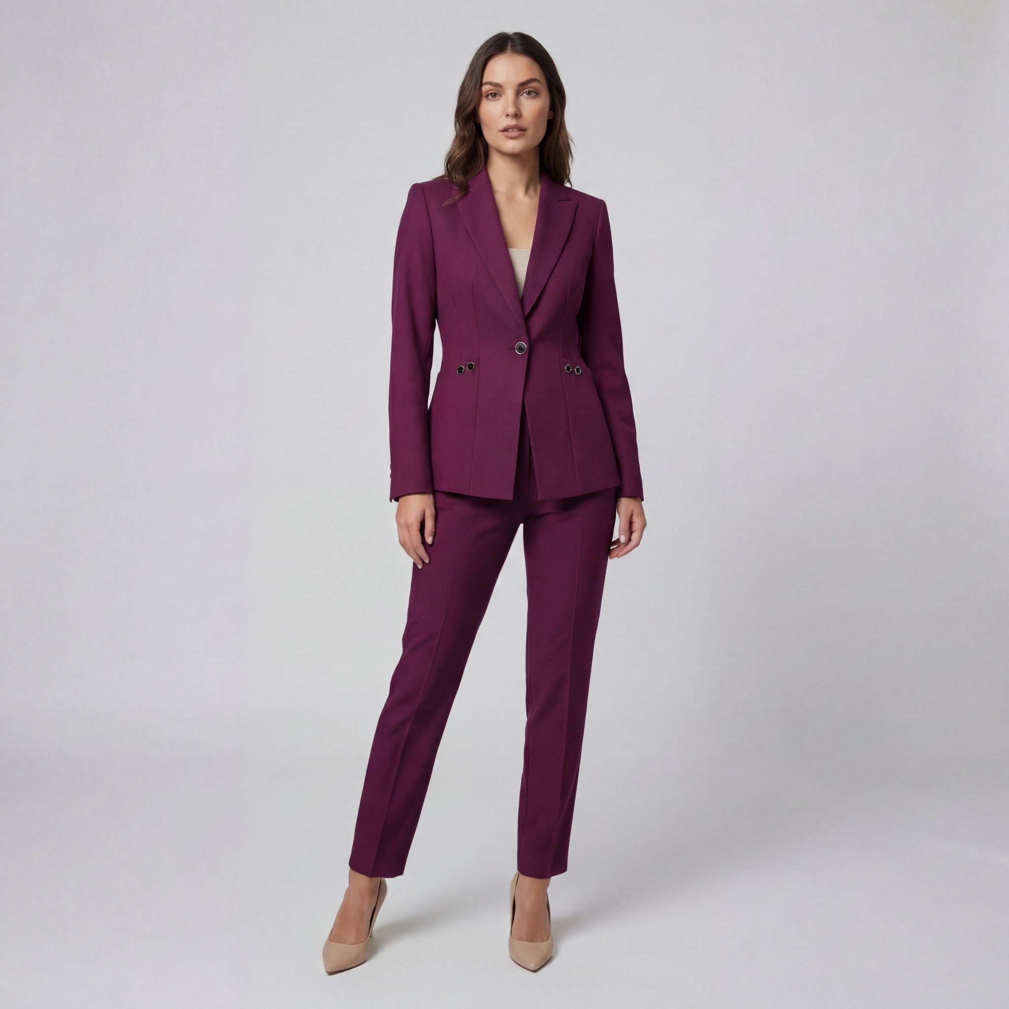 Hosenanzug für Damen mit tailliertem Einknopf Blazer