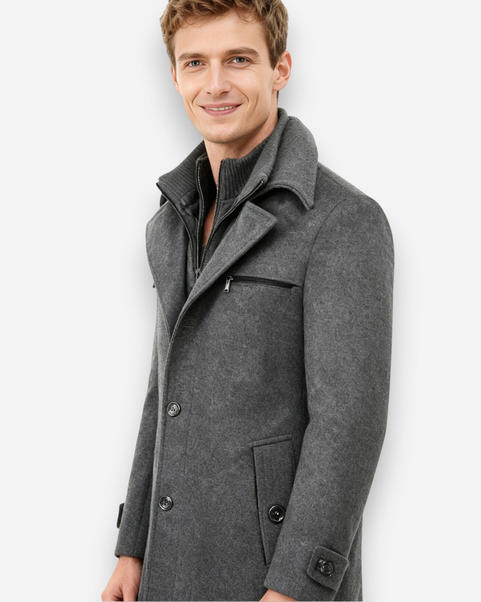 Gefütterte City-Winterjacke für Herren im Mantel-Look mit hohem Reißverschlusskragen