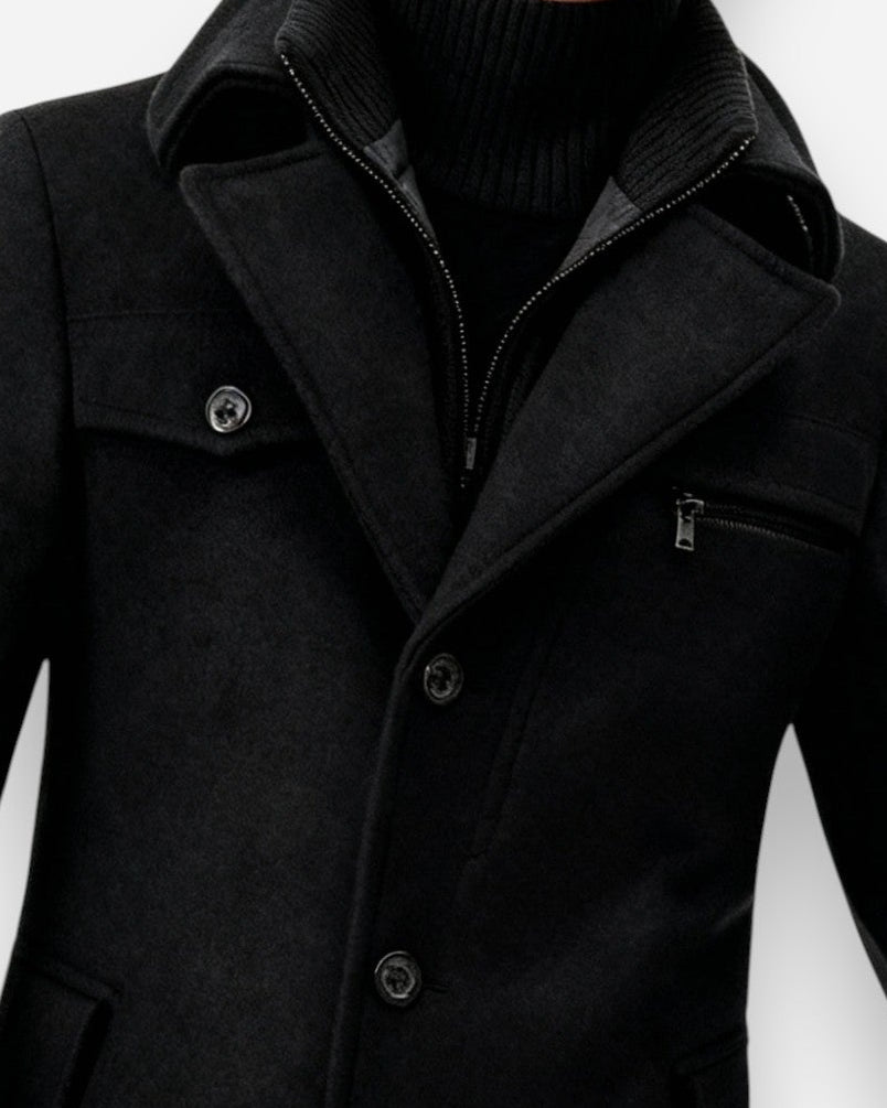 Gefütterte City-Winterjacke für Herren im Mantel-Look mit hohem Reißverschlusskragen