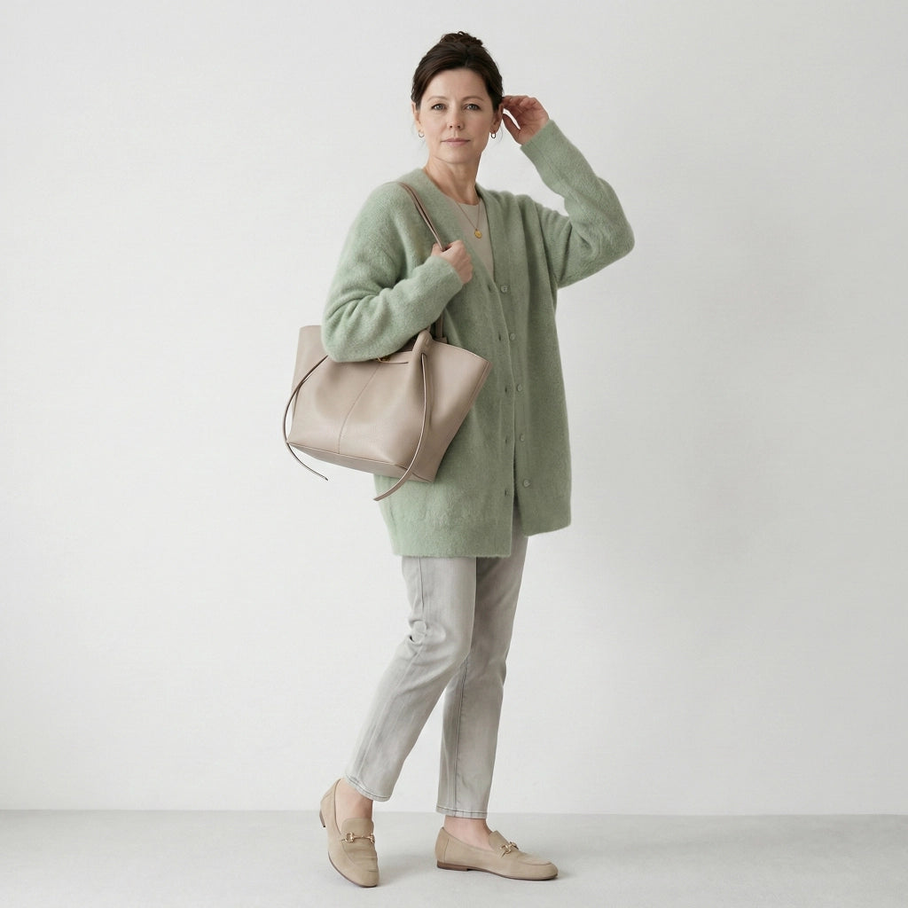 Langer Cardigan für Damen ohne Kragen im Relaxed Fit