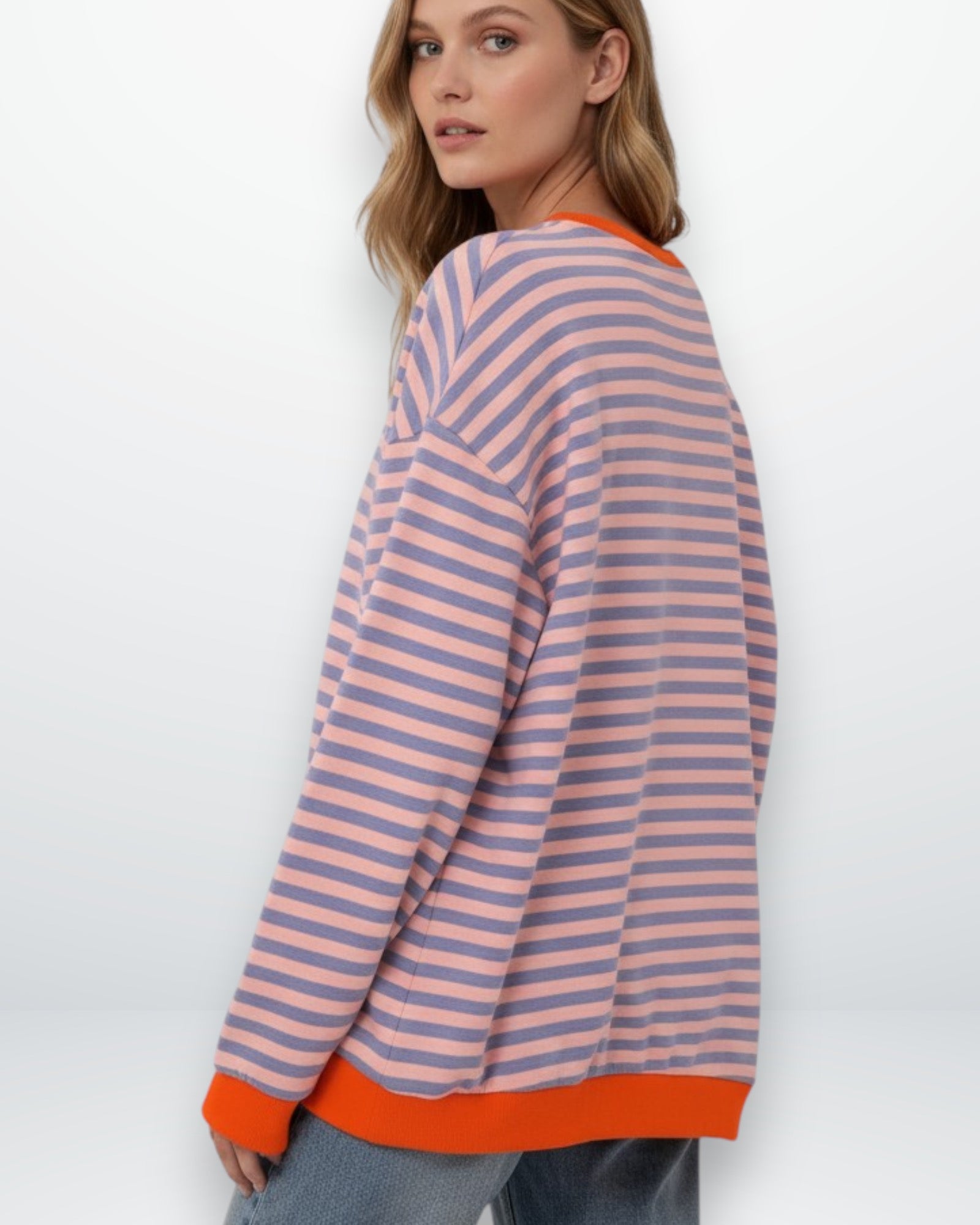 Gestreiftes Oversized Longsleeve für Damen mit überschnittenen Schultern