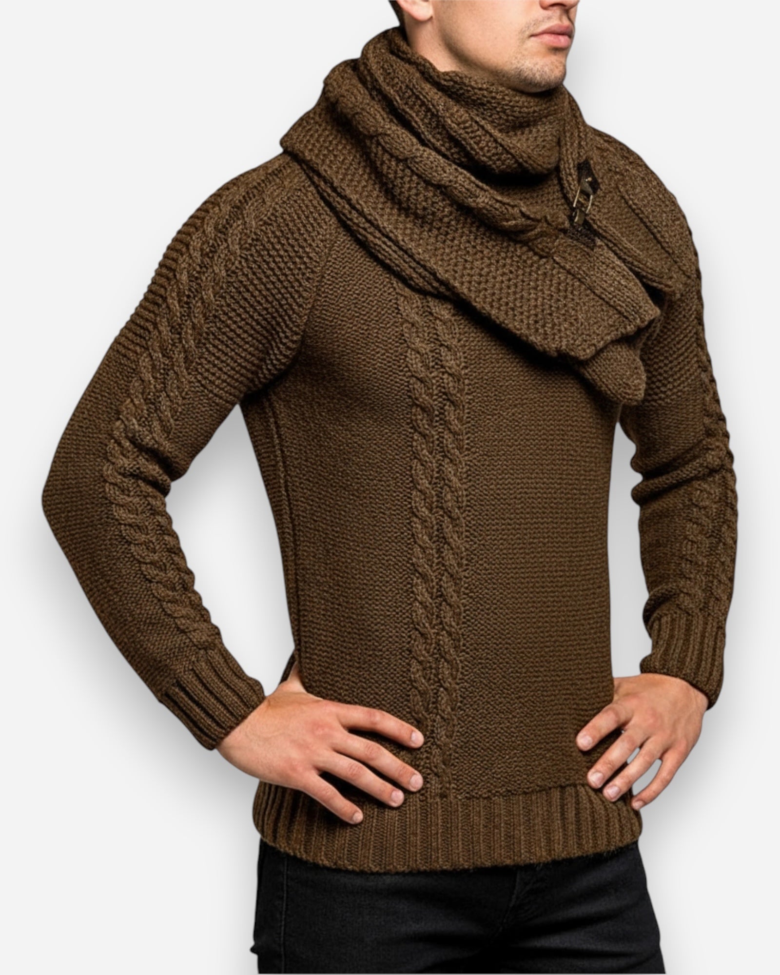 Rollkragenpullover für Herren im Schalkragen-Stil mit Zopfmuster-Details