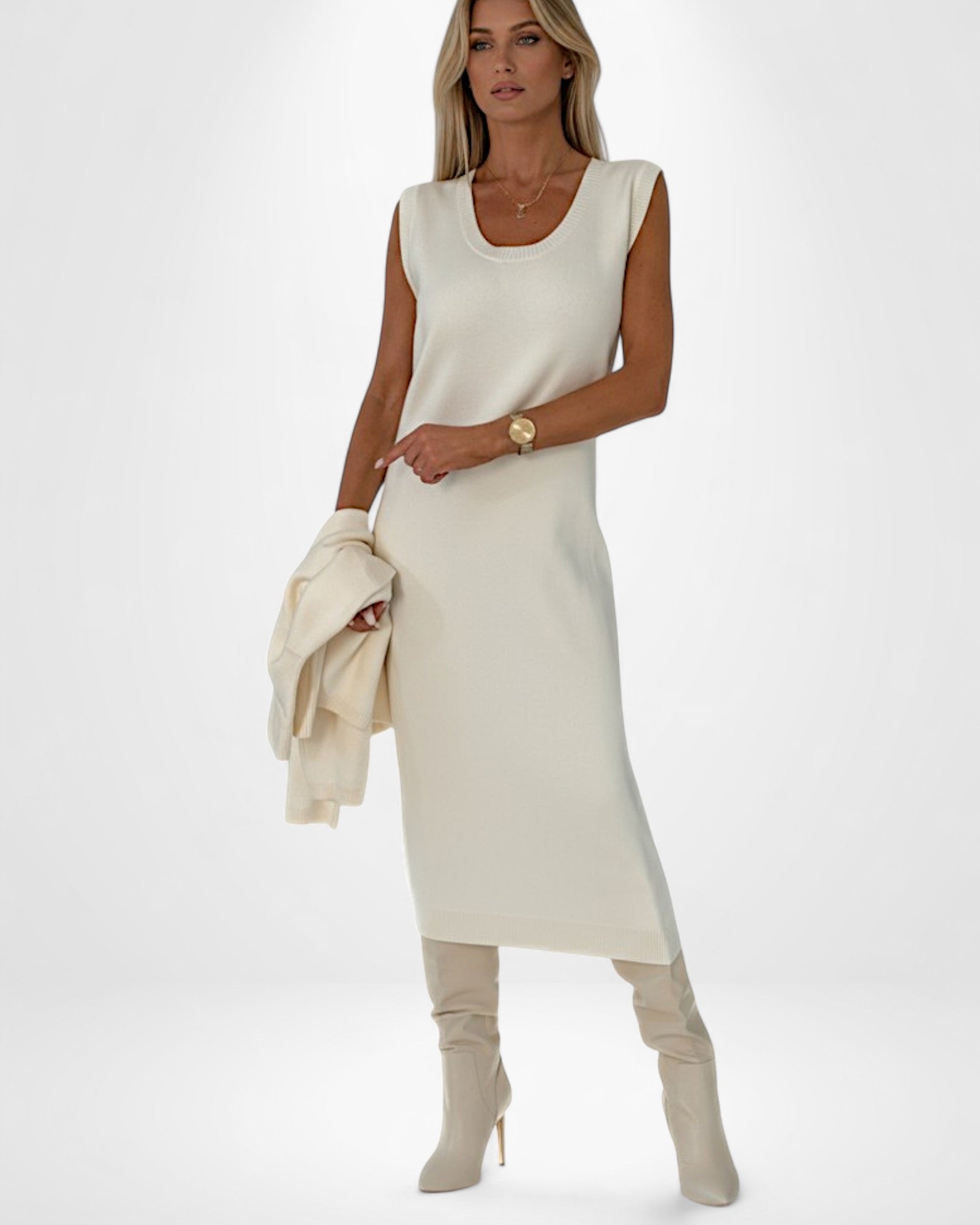 Ärmelloses Maxi Strickkleid mit Cropped Rollkragenpullover | Strickset für Damen