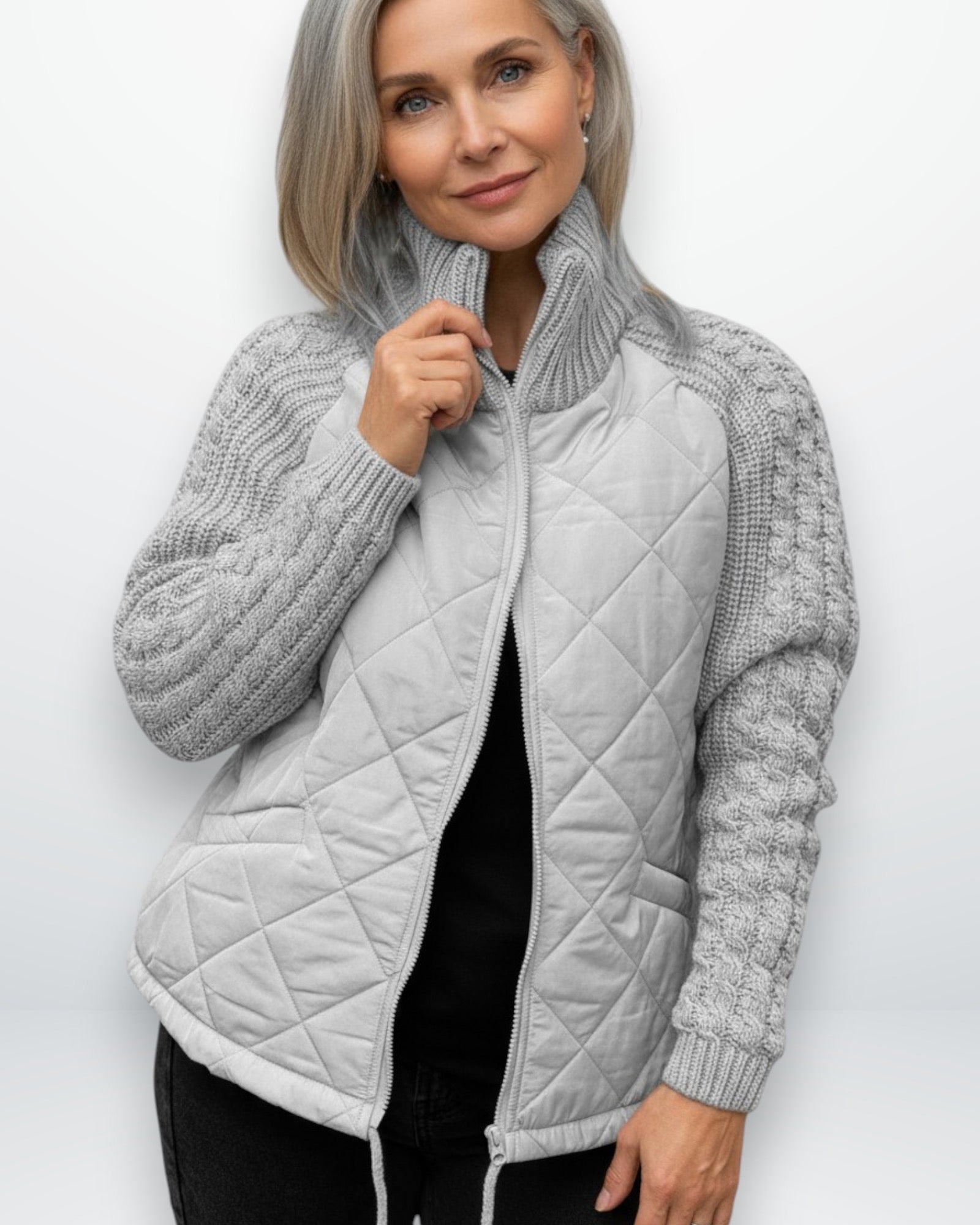 Stepp Strickjacke für Damen mit geripptem Kragen