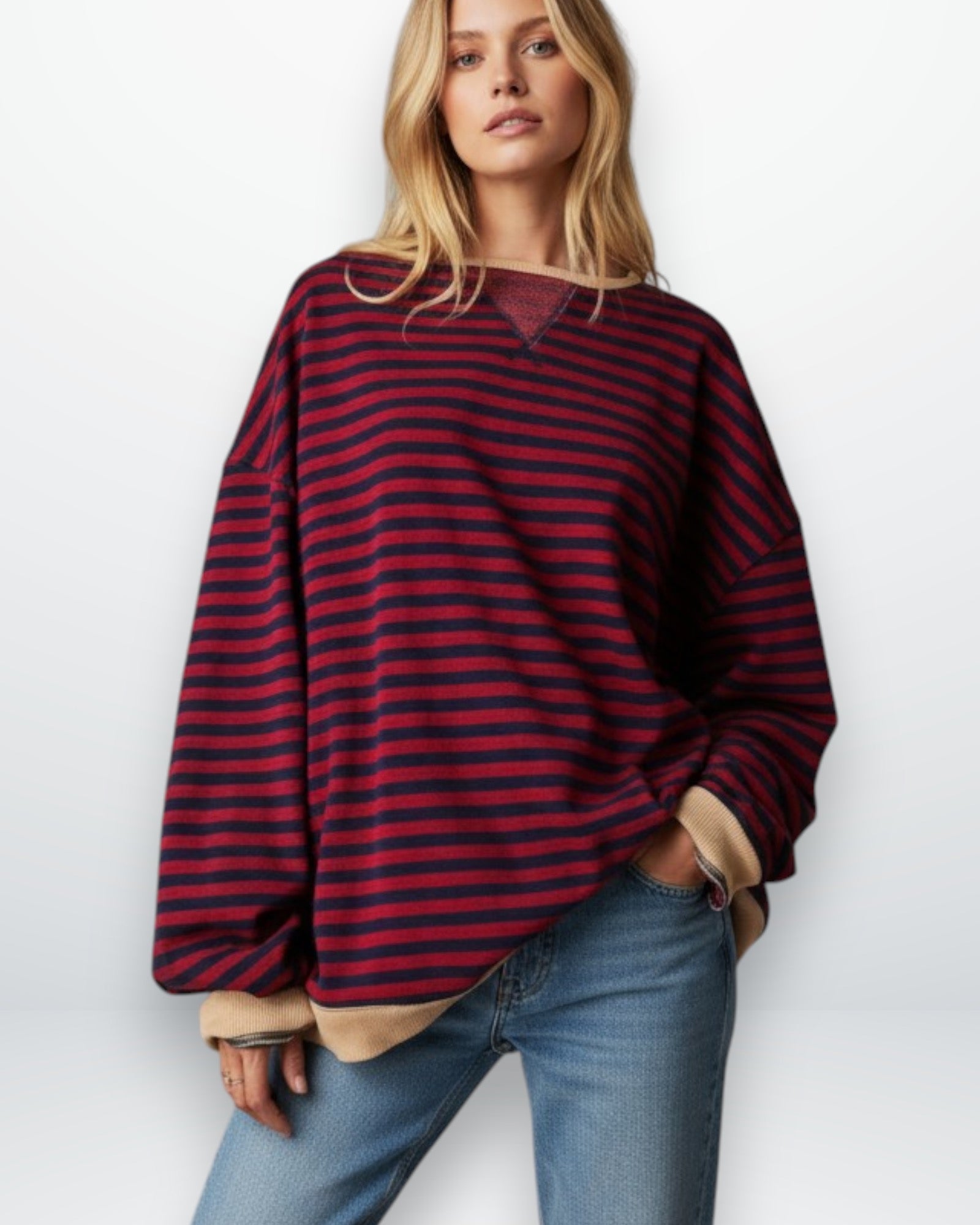 Gestreiftes Oversized Longsleeve für Damen mit überschnittenen Schultern