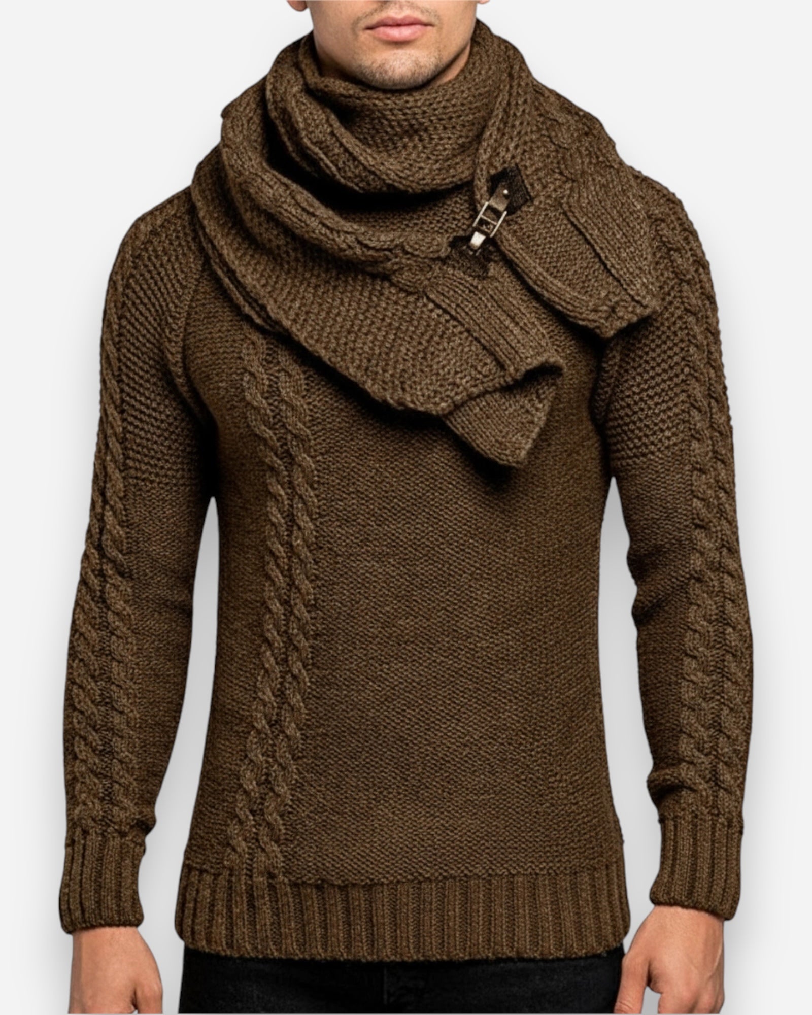 Rollkragenpullover für Herren im Schalkragen-Stil mit Zopfmuster-Details