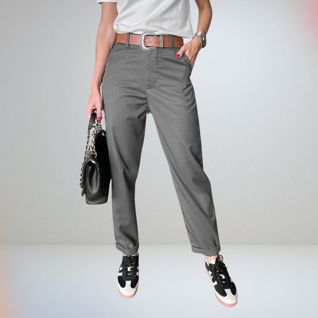 Gestreifte Stoffhose für Damen  | High waist 0