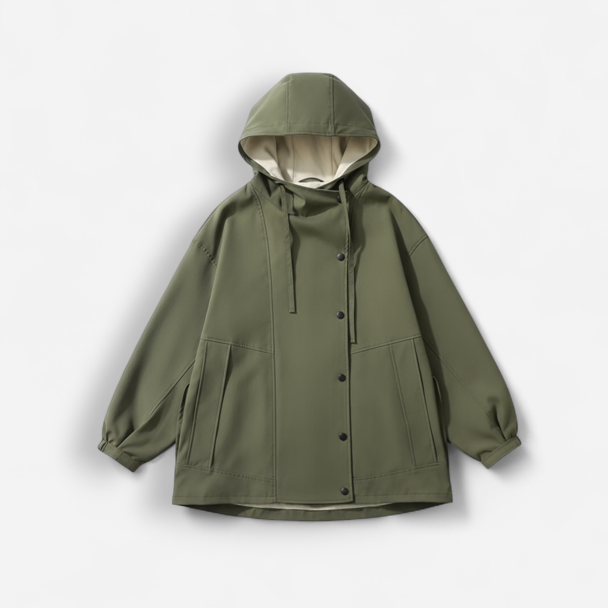 Mantel mit hohem mehrlagigem Kapuzenkragen für windige und regnerische Tage