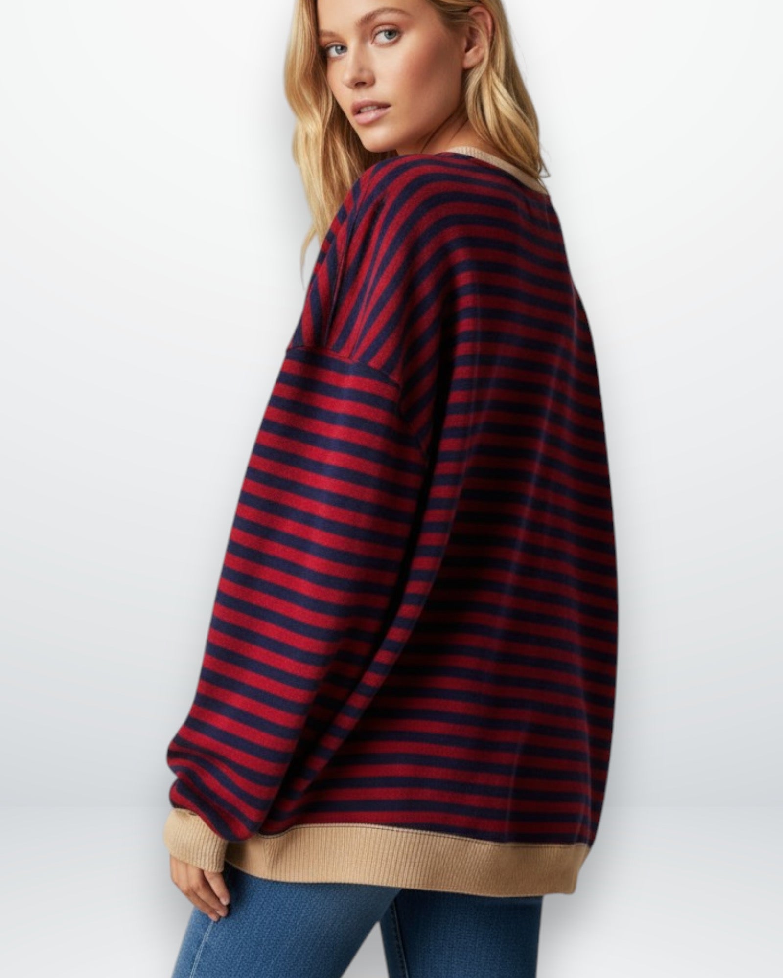 Gestreiftes Oversized Longsleeve für Damen mit überschnittenen Schultern