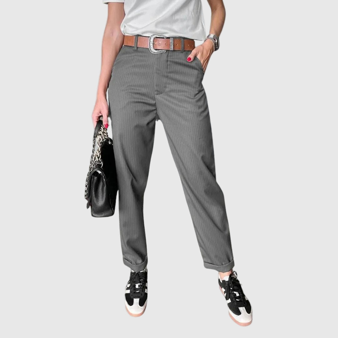 Bequeme High Waist Stoffhose für Damen | Gestreift