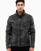 Herren Jacke im Biker-Stil mit Stehkragen und Schulterdetails
