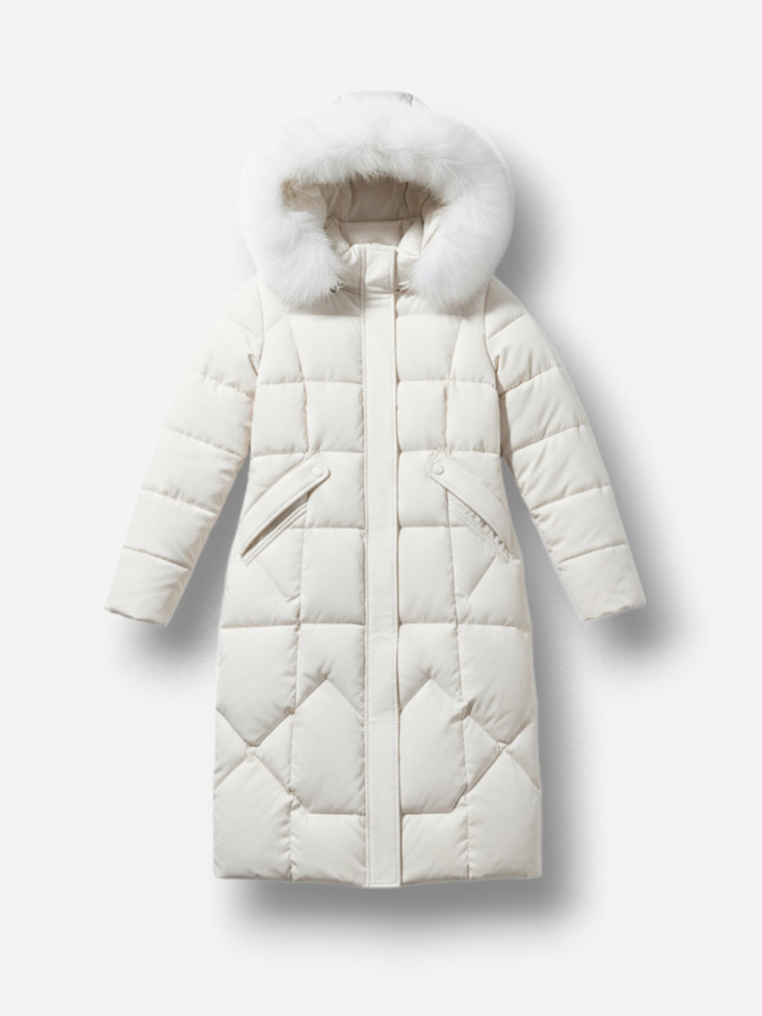 Stepp-Wintermantel mit Kunstfell Kapuze für Damen - knielang