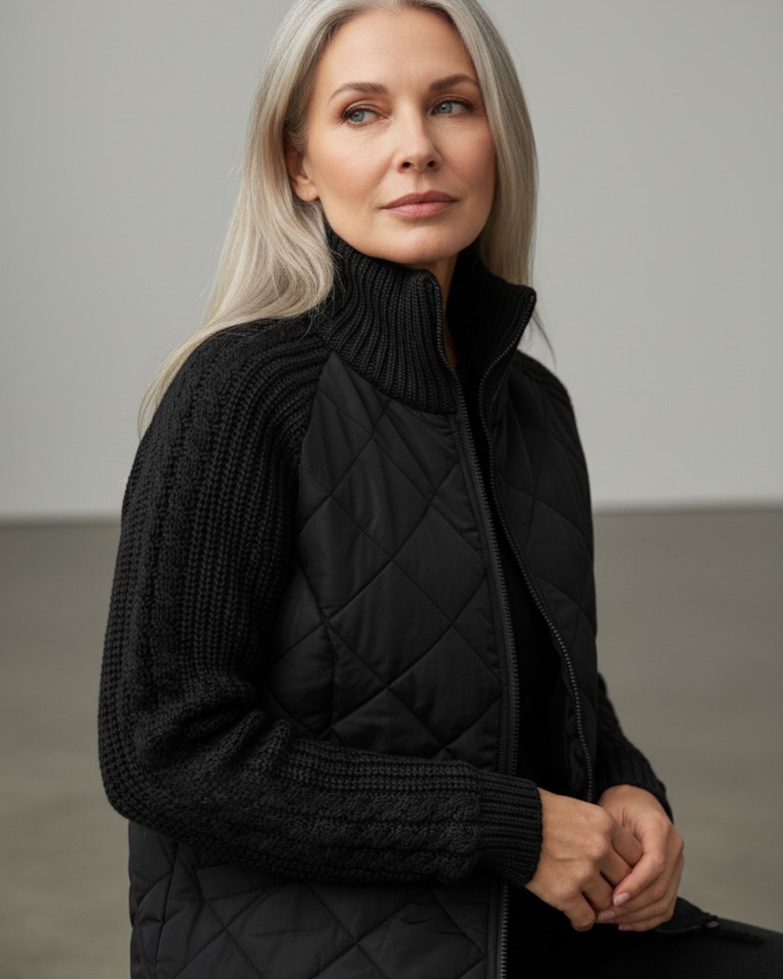 Stepp Strickjacke für Damen mit geripptem Kragen