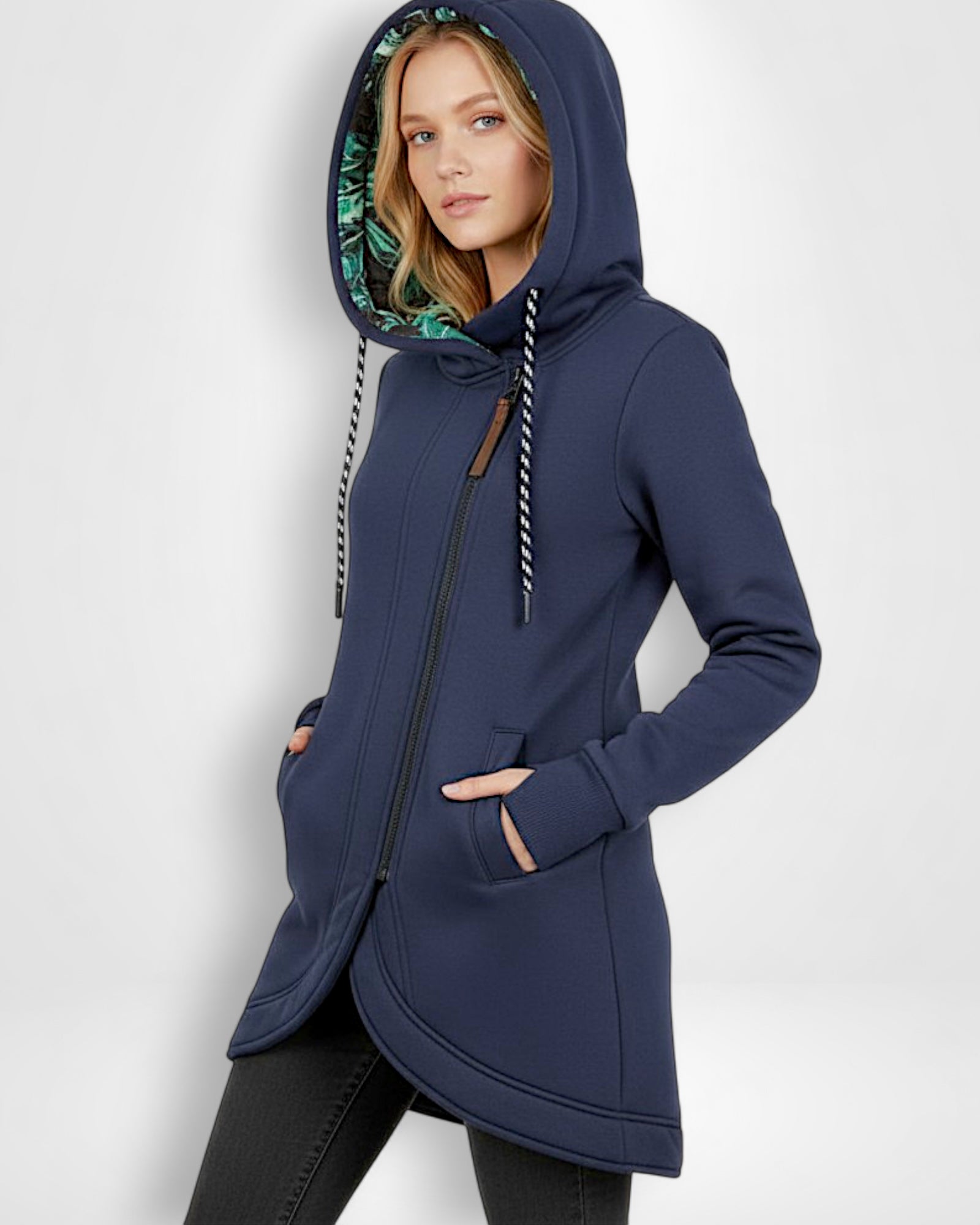 Winddichte Winterjacke für Damen mit verlängertem Rücken