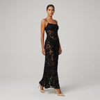 Langes Abendkleid für Damen aus Spitze im Figurbetonten Design mit Spaghettiträgern