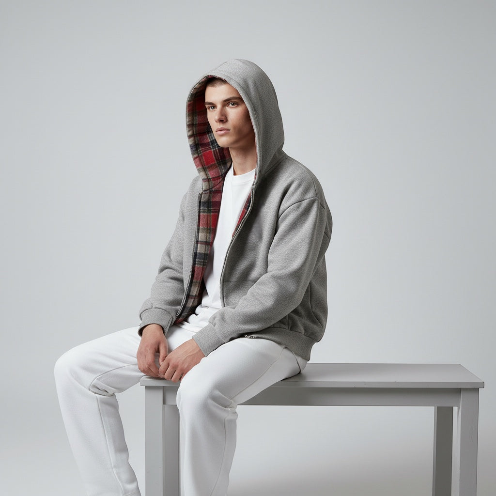 Oversized 2-in-1 Wende-Hoodie mit Karoseite