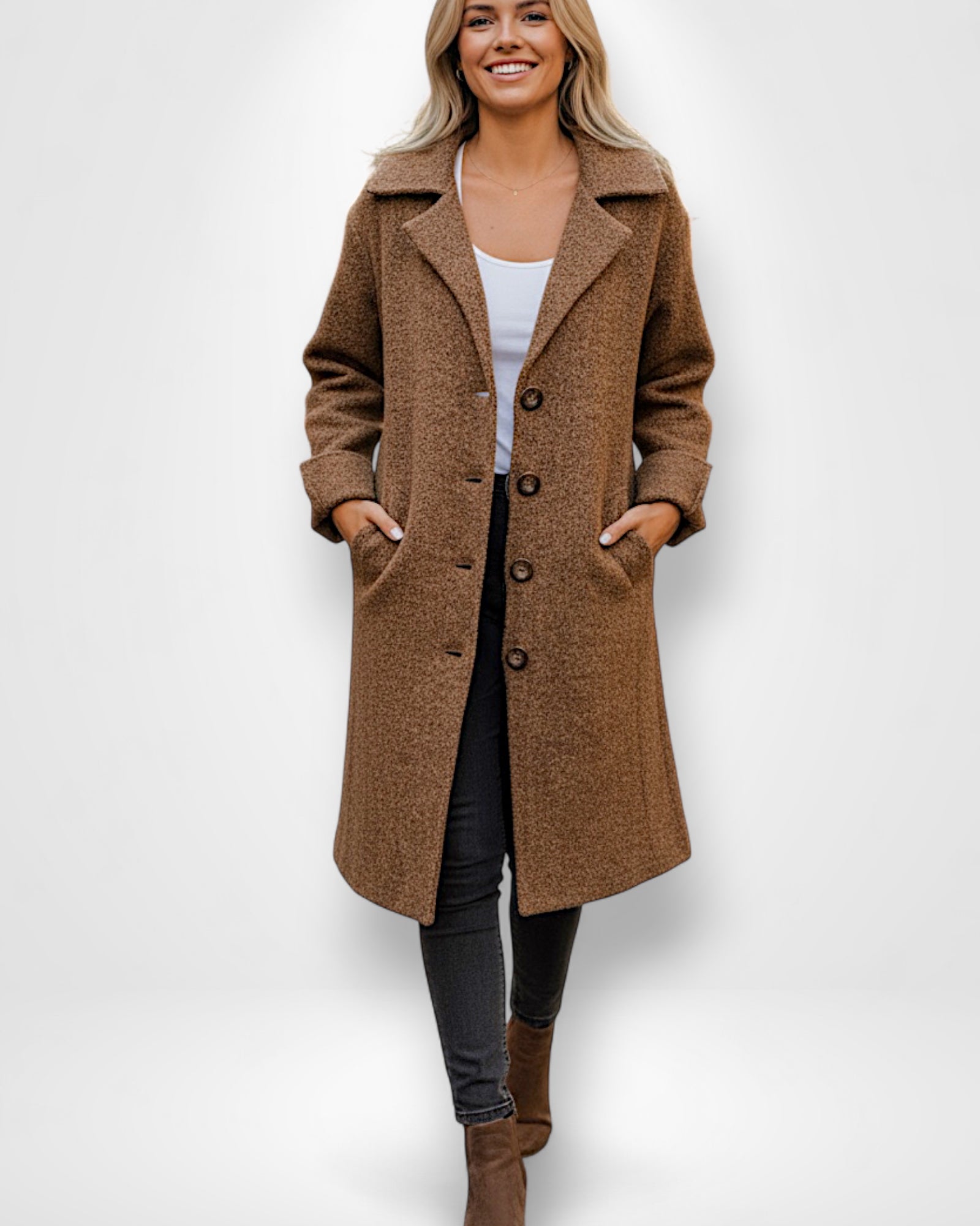 Knielanger Strickmantel mit Knopfverschluss für Damen