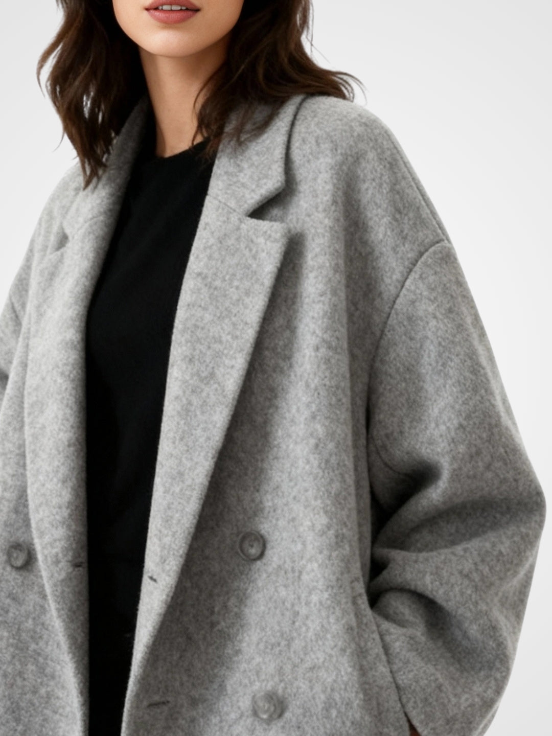 Nahaufnahme eines grauen Wintermantels