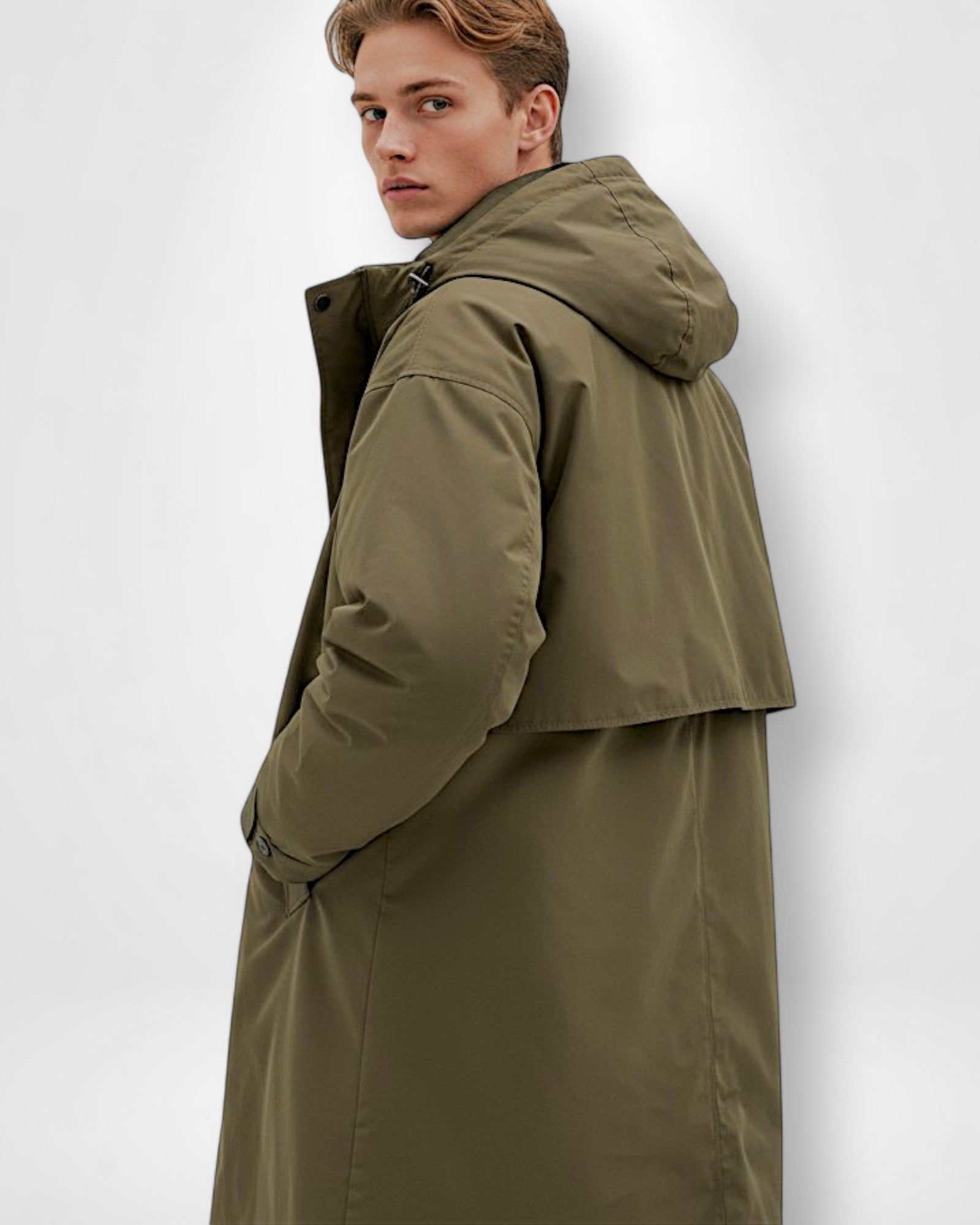 Langer wasserdichter Mantel mit Kapuze für Herren im Business-Look