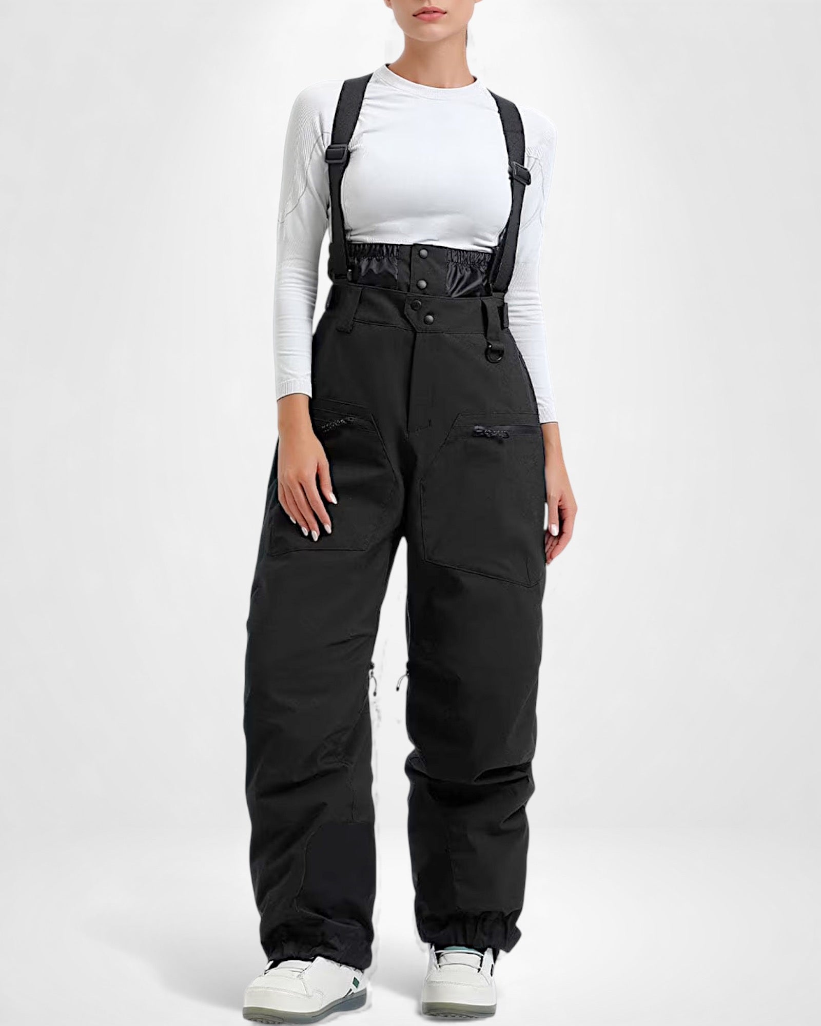Wasserdichte Skihose für Damen mit hoher Taille und verstellbaren Trägern