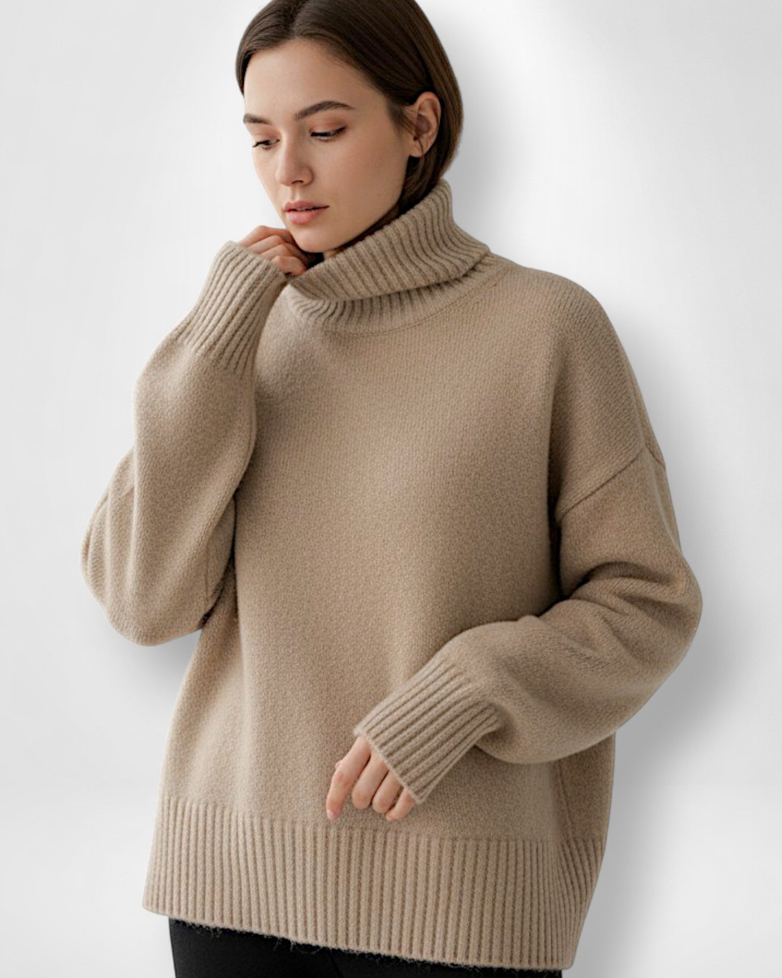 Strick Pullover für Damen mit Kragen und breiten Rippbündchen