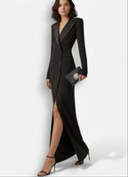 Kleid mit Blazerkragen und langen Ärmeln für Damen - maxi