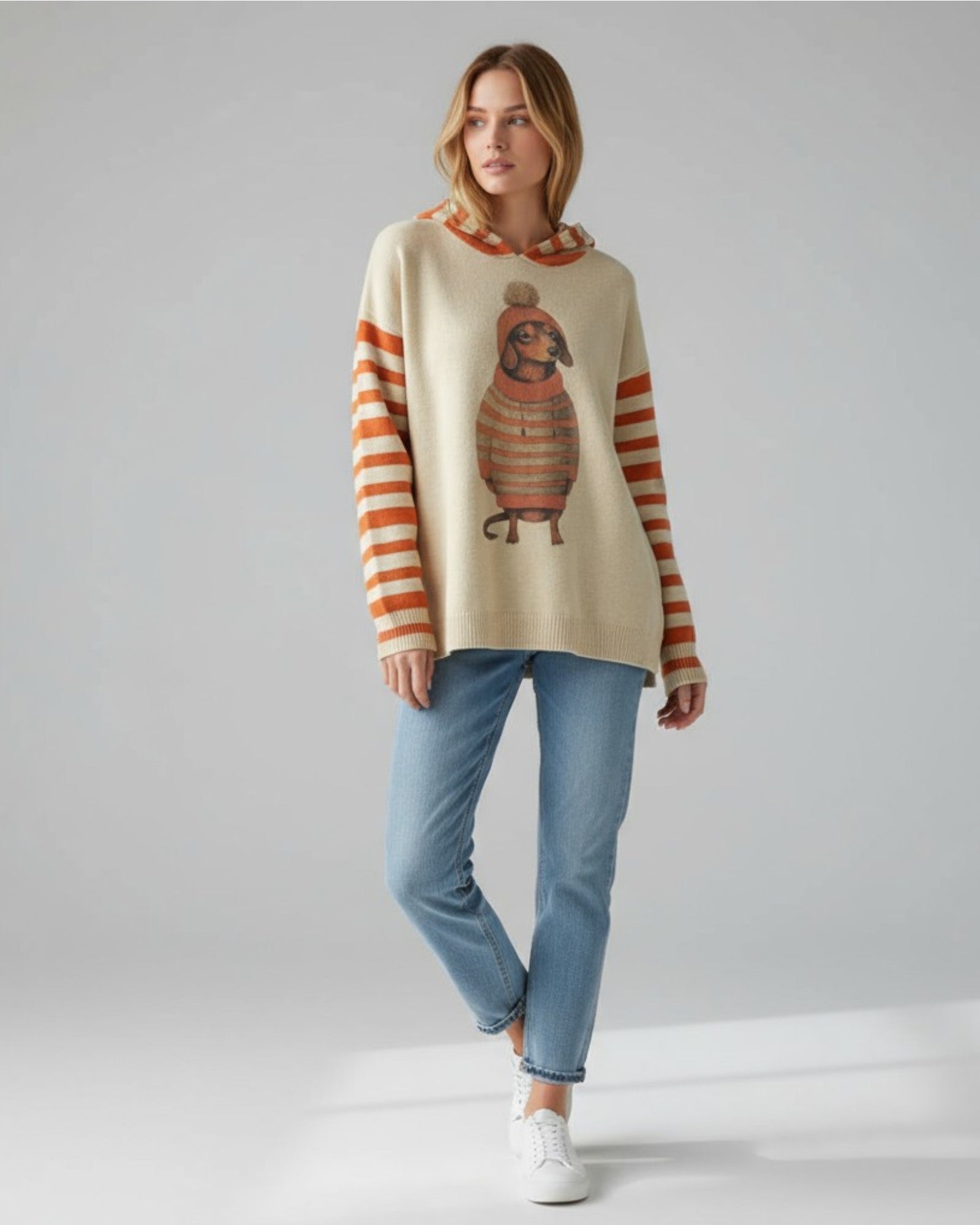 Damen Hoodie mit Hundemotiv und Kapuze