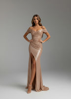 Schulterfreies bodenlanges Pailletten Abendkleid