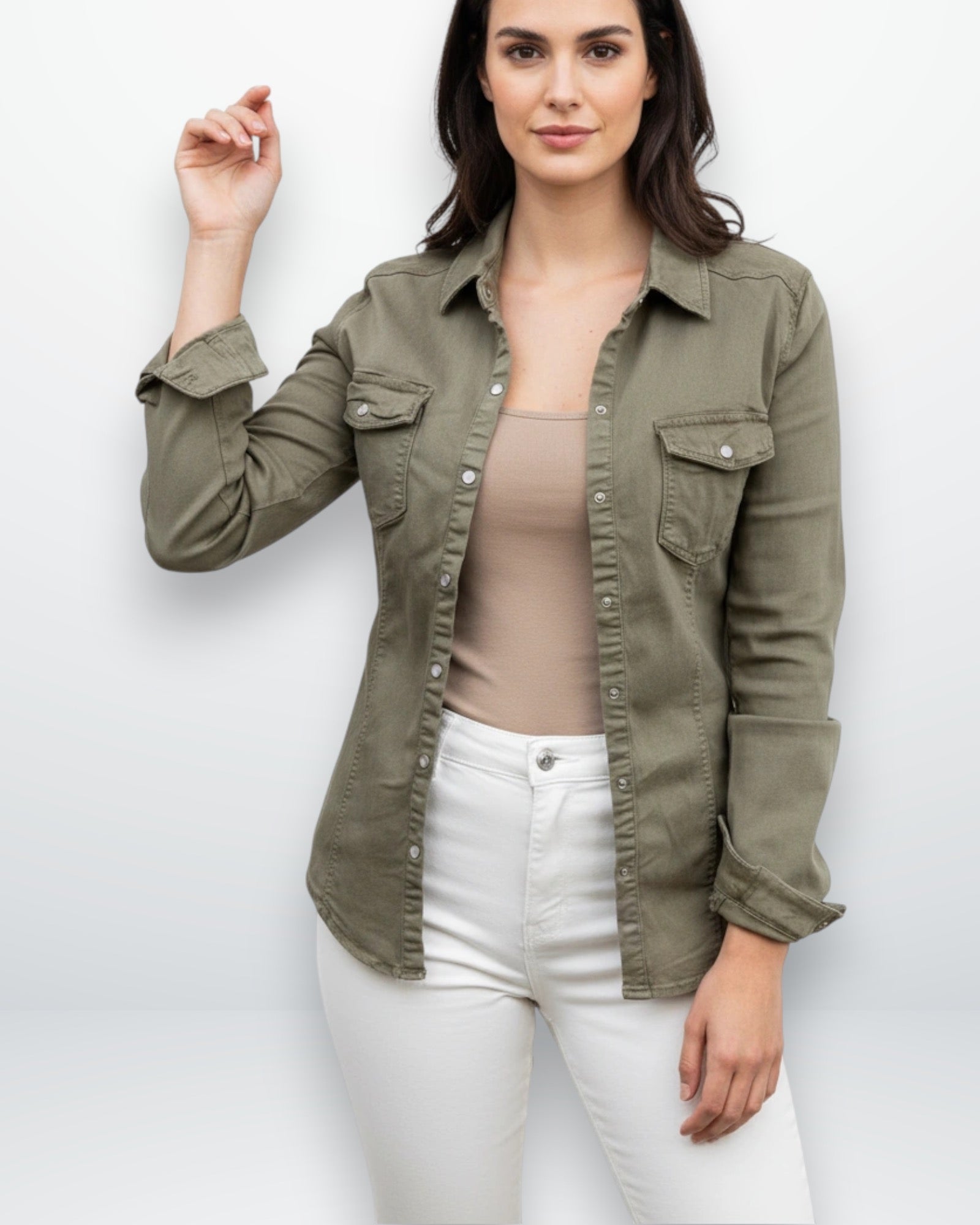 Damen Hemdjacke im klassischen Design mit Brusttaschen