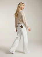 Damen Jeans mit Stern-Patches in lockerer Passform
