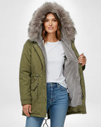 Winter Parka Jacke für Damen mit flauschiger Kapuze und Plüsch Innenfutter