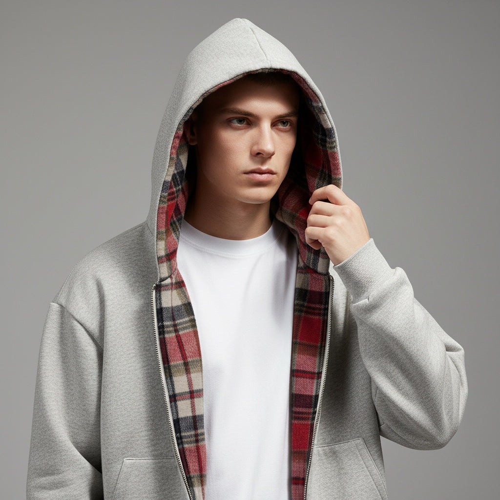 Oversized 2-in-1 Wende-Hoodie mit Karoseite