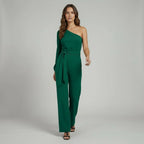 Eleganter Damen Jumpsuit im One Shoulder Schnitt mit Bindegürtel und weitem Bein