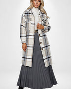 Langer Damen Wintermantel mit Karomuster