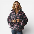Bunter Oversize Teddy Pullover für Damen mit kurzem Reißverschluss und Stehkragen