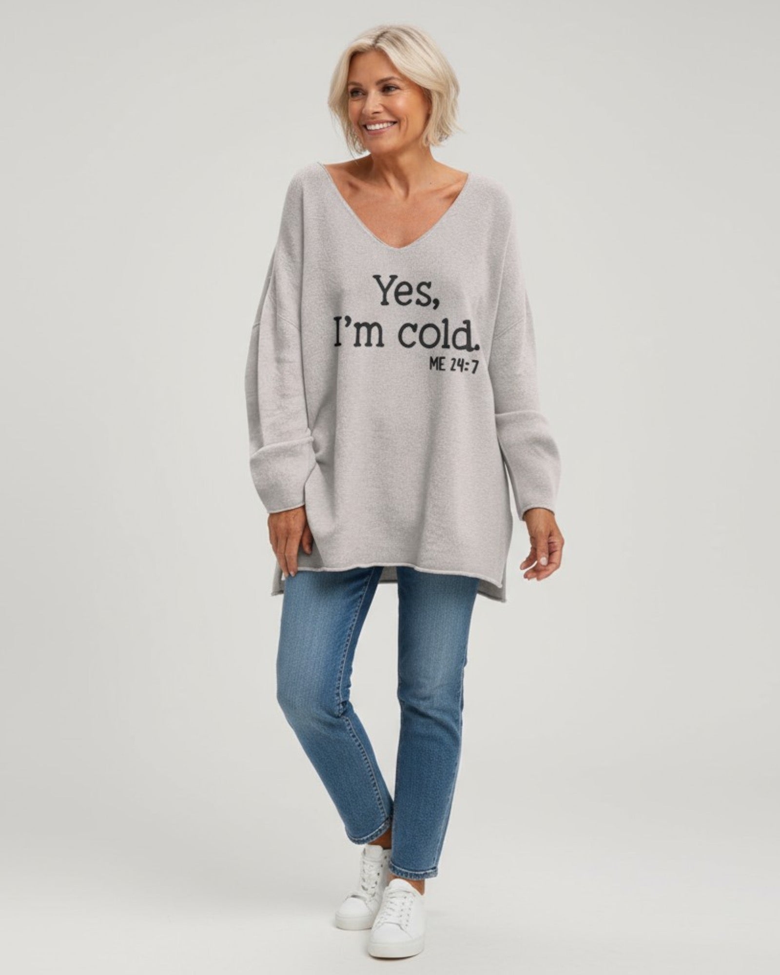 Pullover für Damen mit V-Ausschnitt und ohne elastische Abschlüsse – in Übergröße