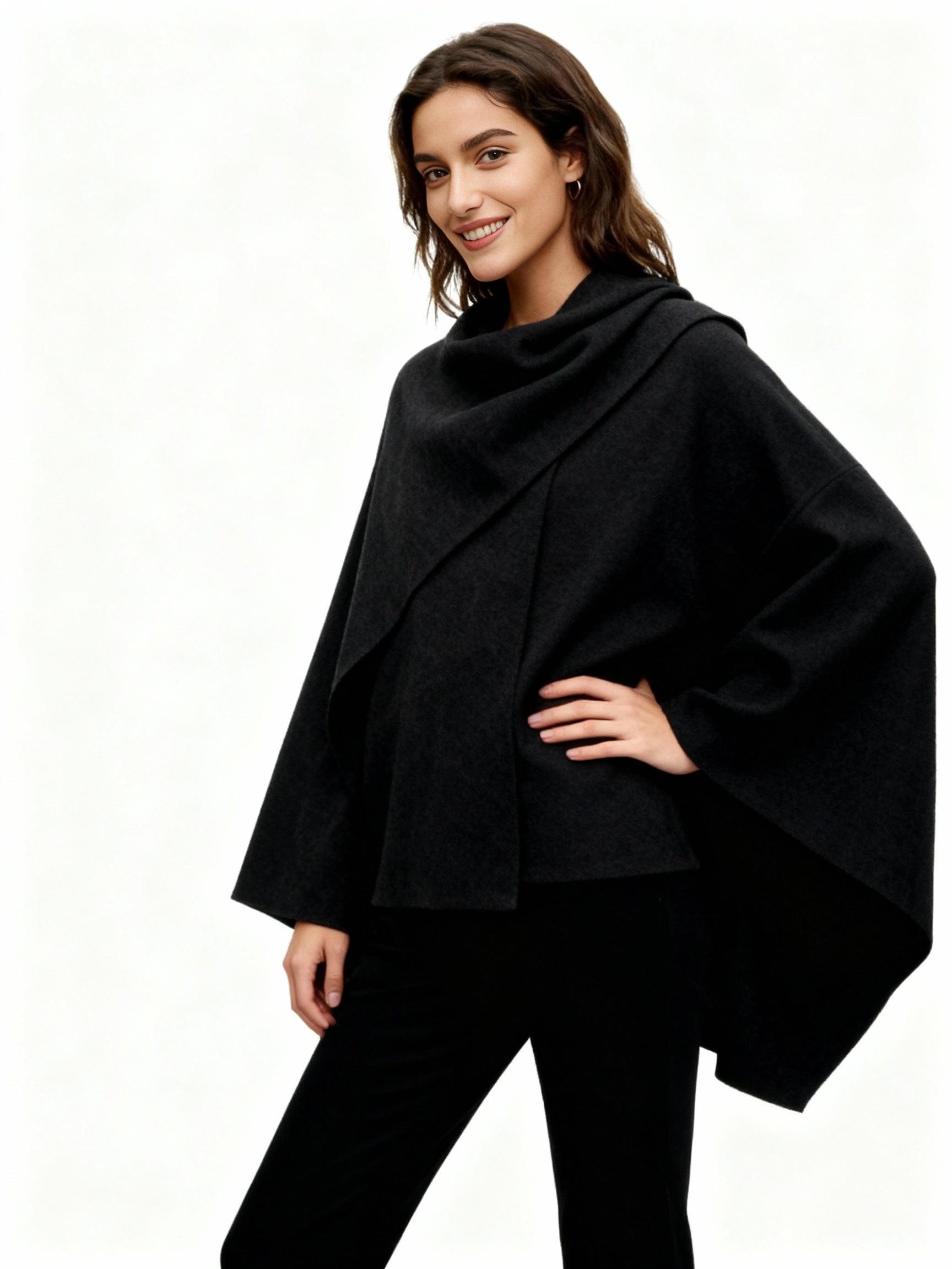 Poncho Jacke für Damen mit Schalkragen