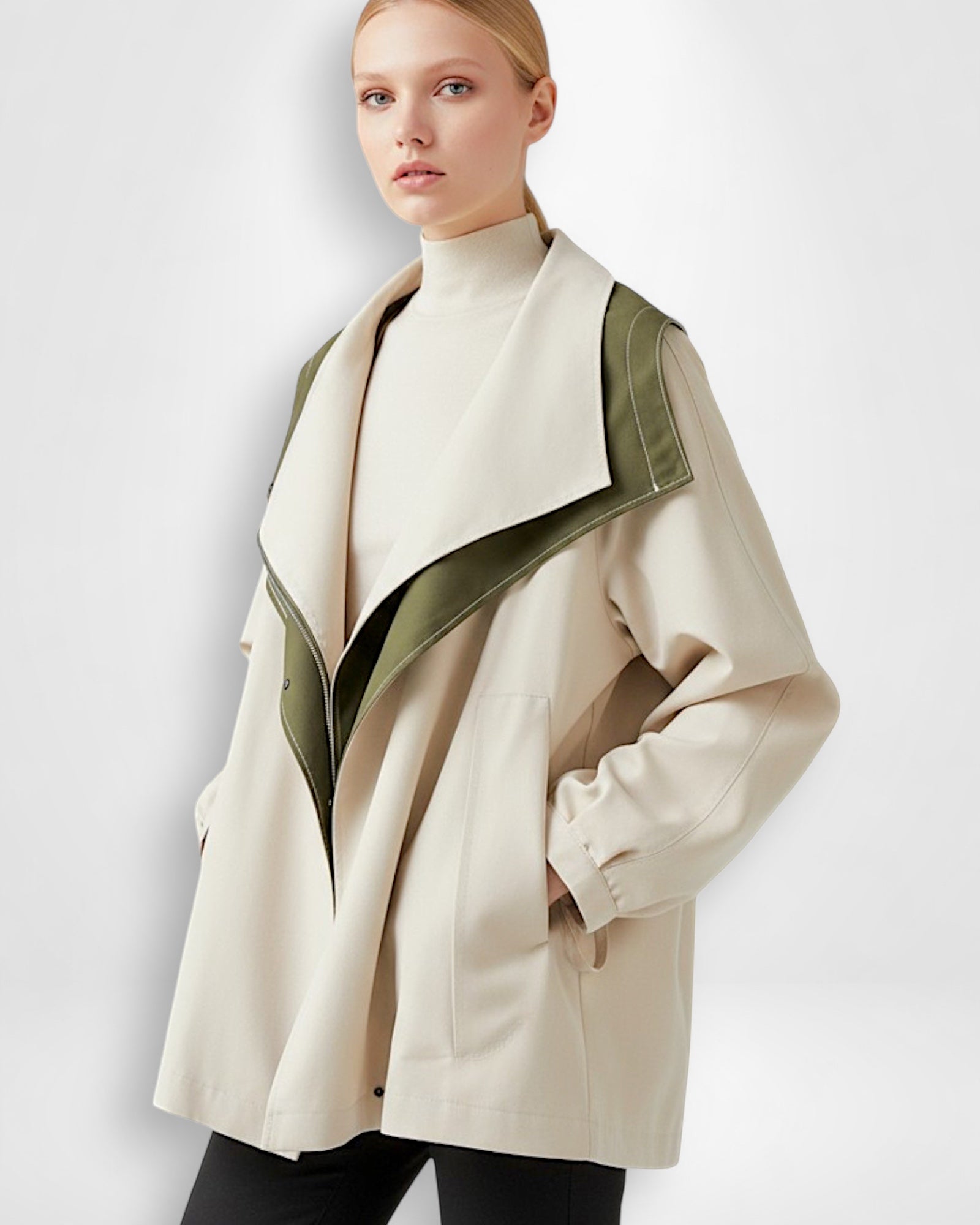 Mantel mit hohem mehrlagigem Kapuzenkragen für windige und regnerische Tage