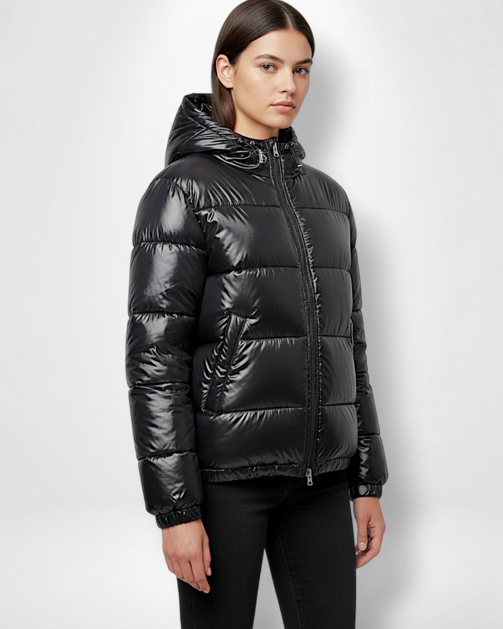 Puffer Jacke für Damen mit Glänzendes Coating und Kapuze