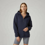 Langarm Fleece Pullover für Damen mit Kurzem Reißverschluss und Kapuze